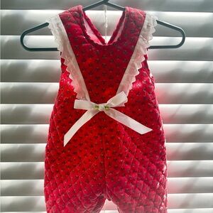 Red Quilted Baby Romper with White Lace